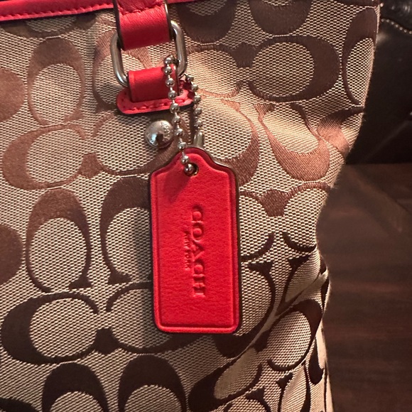 Coach Brown and Red Signature Totes coach wallet included - Picture 3 of 16